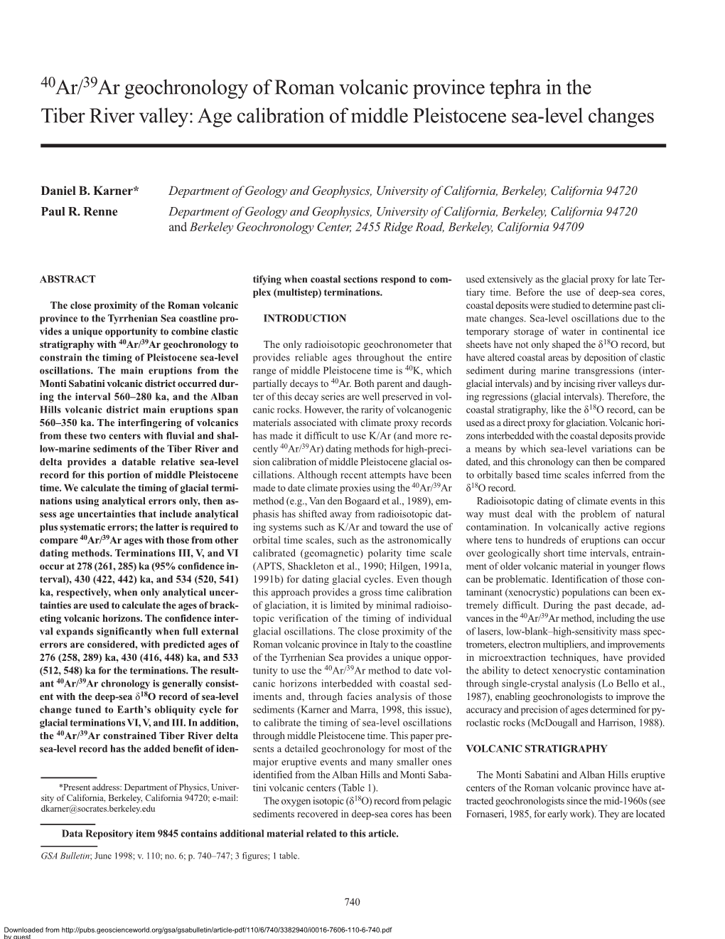 GSA Bulletin: 40Ar/39Ar Geochronology of Roman Volcanic