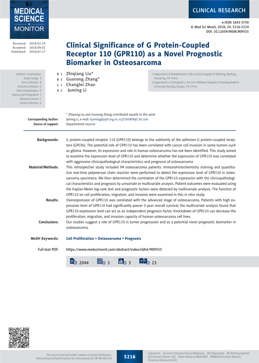 Clinical Significance of G Protein-Coupled Receptor 110