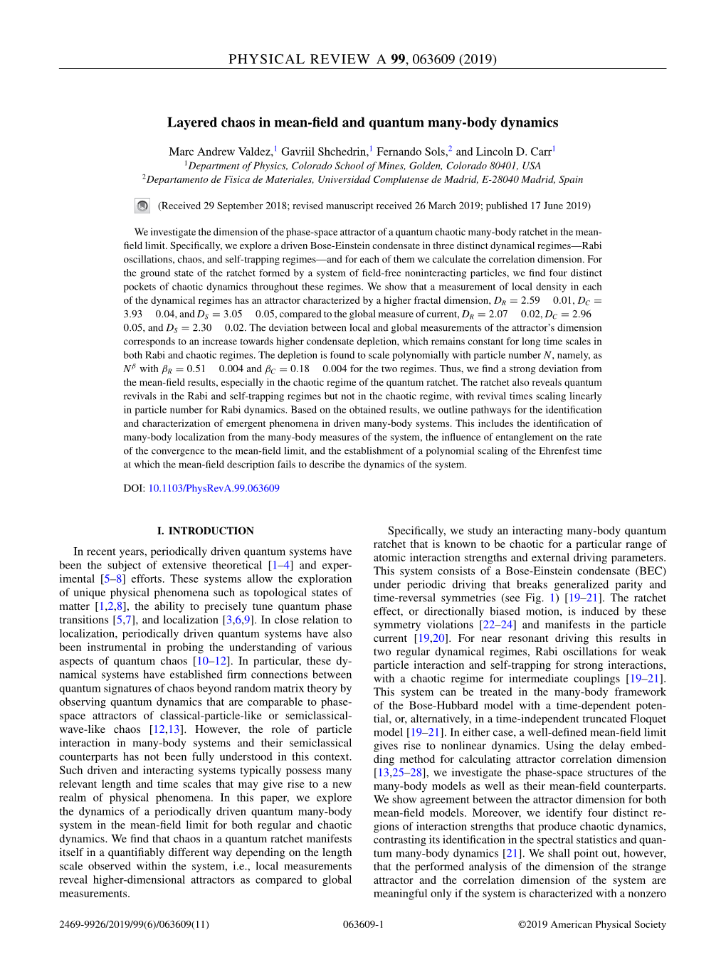 Layered Chaos in Mean-Field and Quantum Many-Body Dynamics