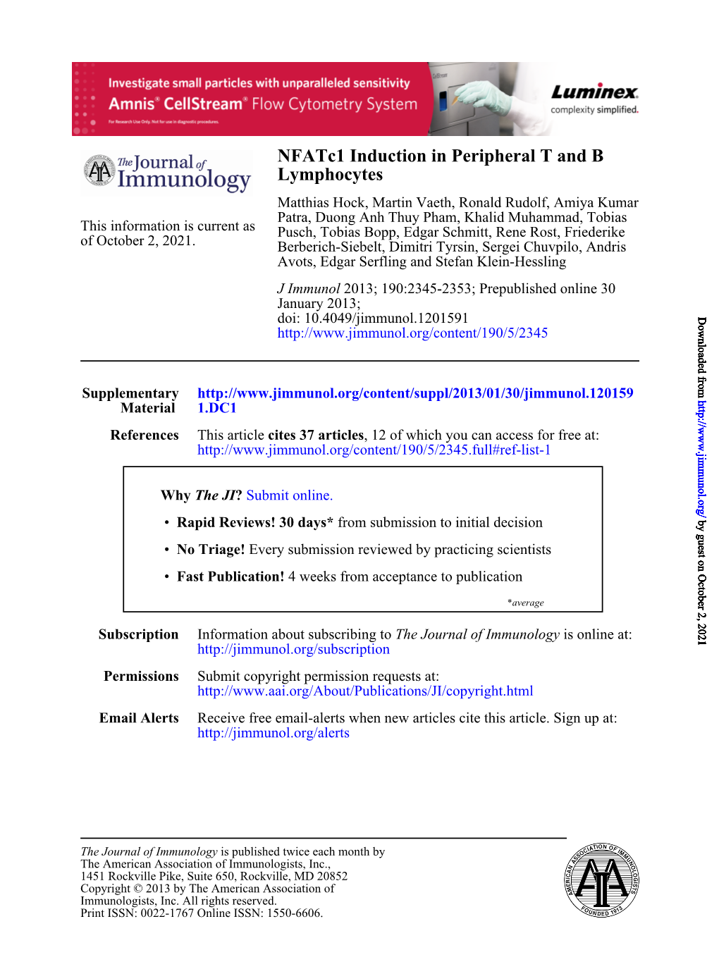 Lymphocytes Nfatc1 Induction in Peripheral T and B