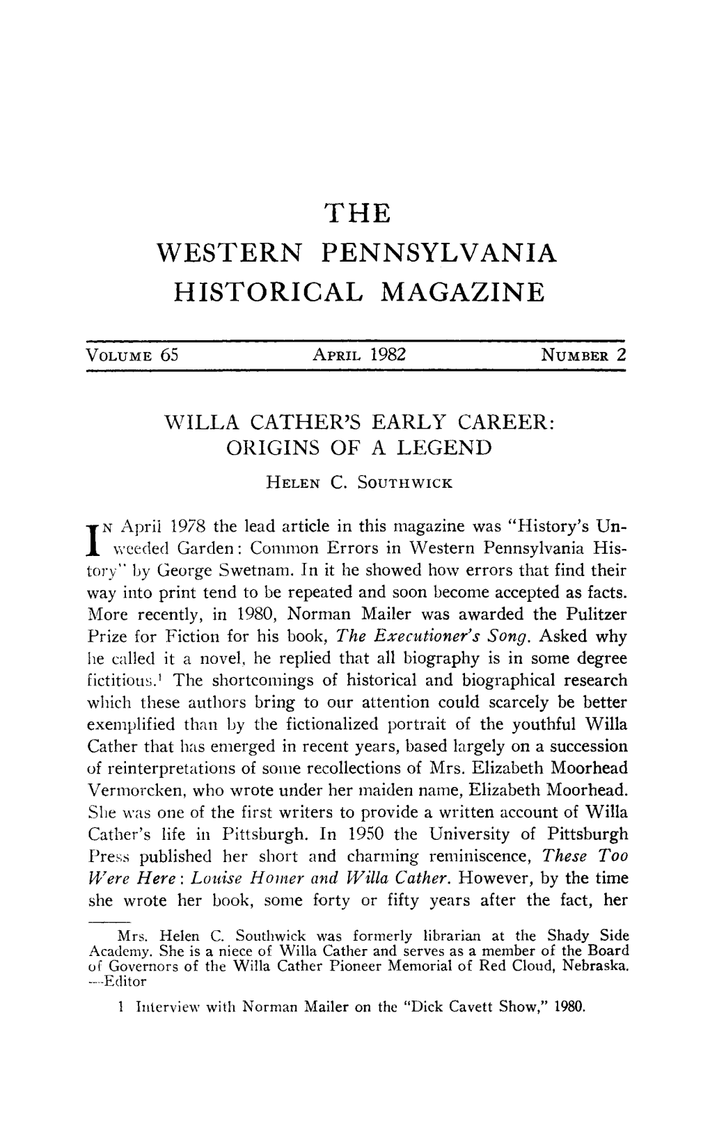 The Western Pennsylvania Historical Magazine