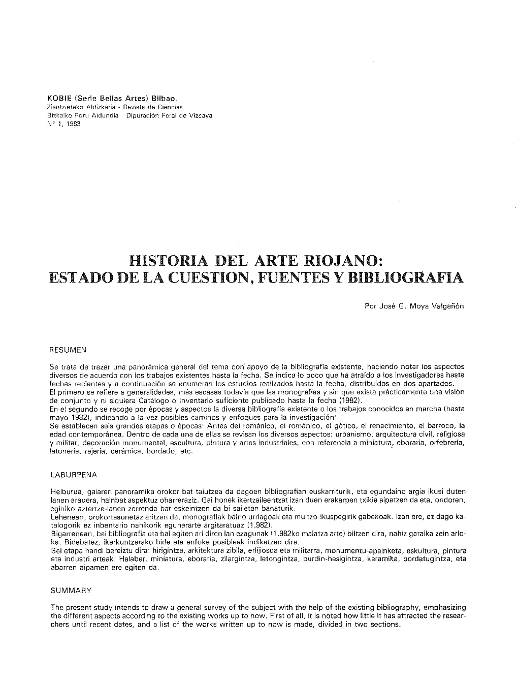 Historia Del Arte Riojano: Estado De La Cuestion, Fuentes Y Bibliografia