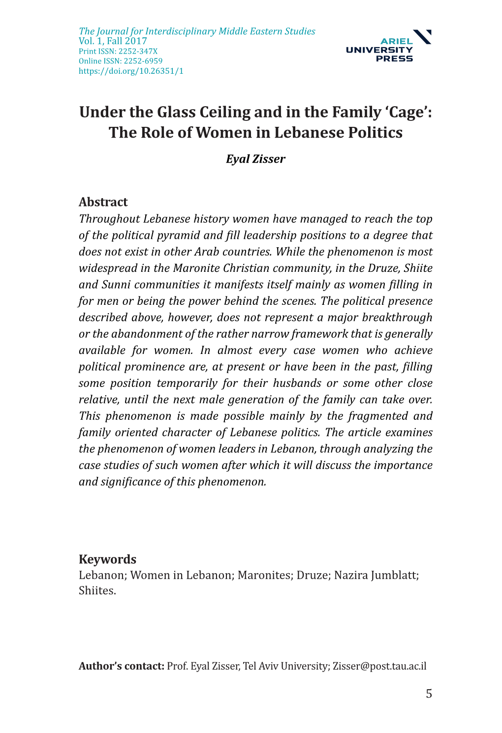 The Role of Women in Lebanese Politics Eyal Zisser