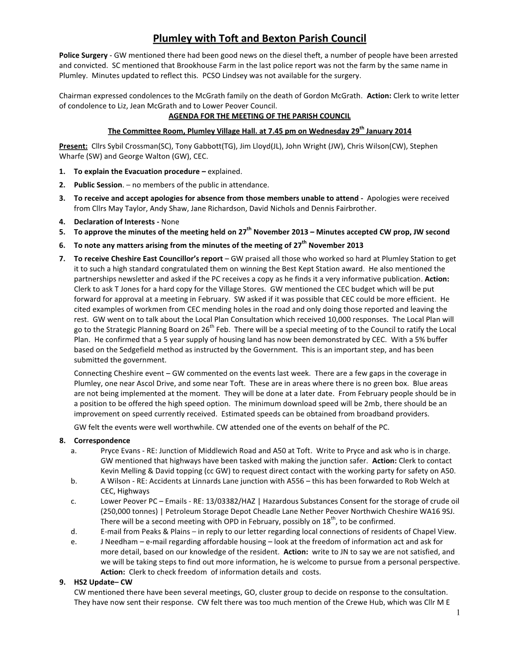 Plumley with Toft and Bexton Parish Council