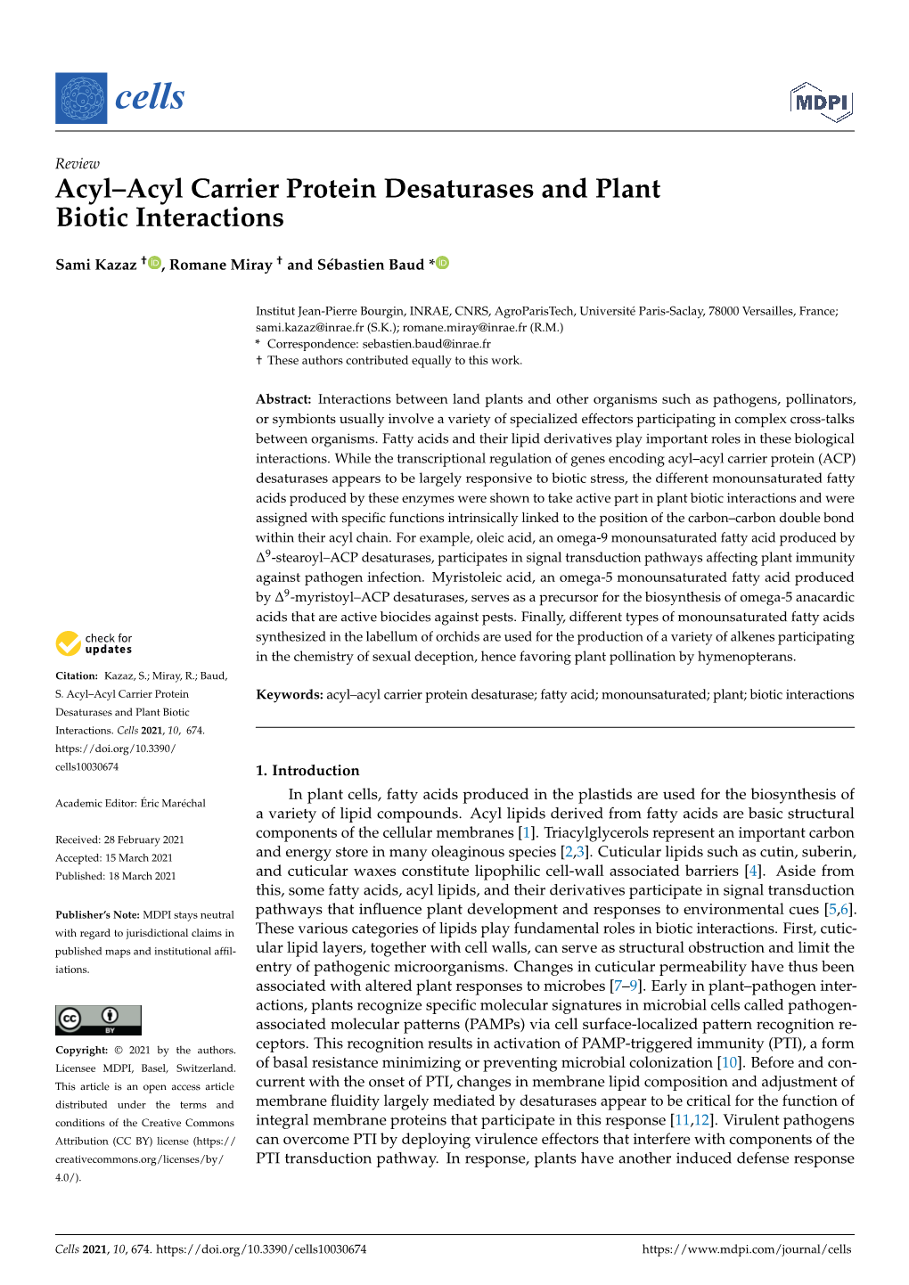 Acyl–Acyl Carrier Protein Desaturases and Plantbiotic Interactions