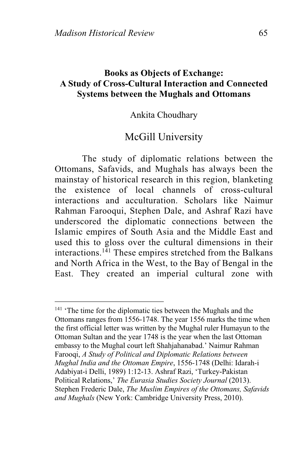 A Study of Cross-Cultural Interaction and Connected Systems Between the Mughals and Ottomans