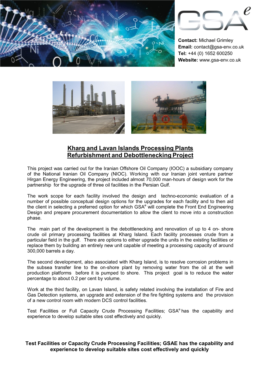 Kharg and Lavan Islands Processing Plants Refurbishment and Debottlenecking Project