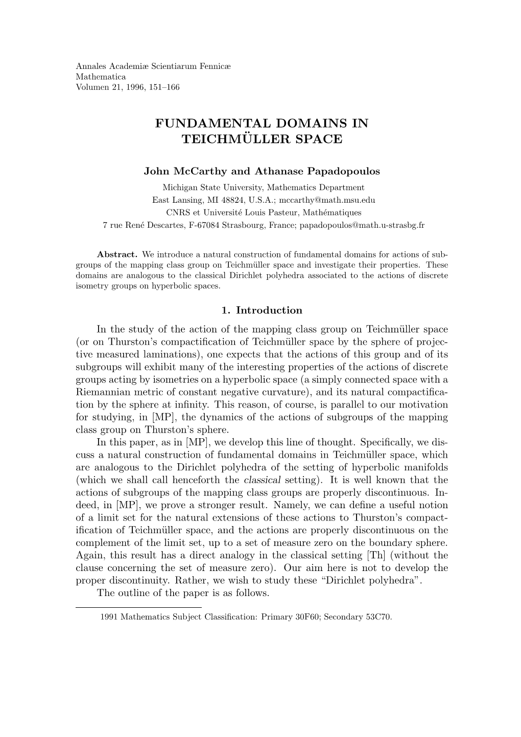 Fundamental Domains in Teichm¨Uller Space