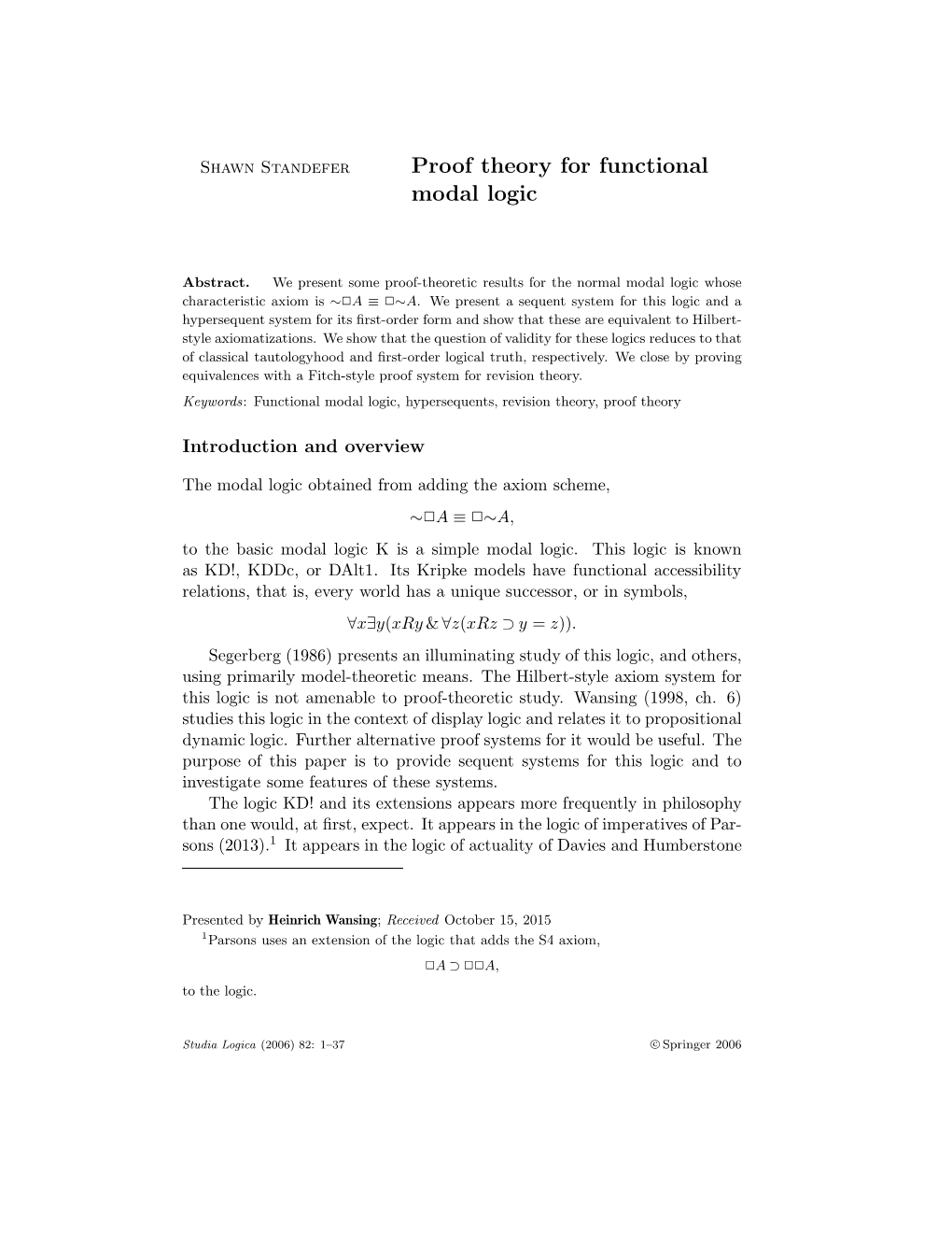 Proof Theory for Functional Modal Logic