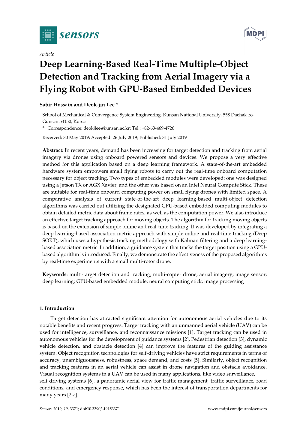 Deep Learning-Based Real-Time Multiple-Object Detection and Tracking from Aerial Imagery Via a Flying Robot with GPU-Based Embedded Devices