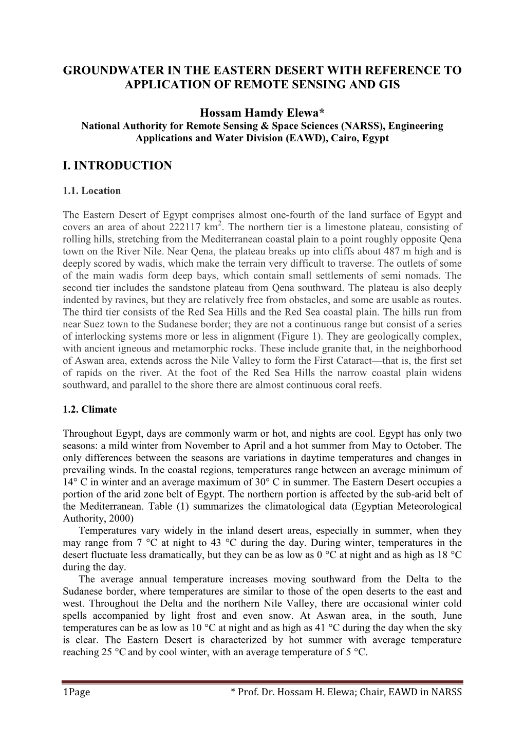 Groundwater in the Eastern Desert with Reference to Application of Remote Sensing and Gis