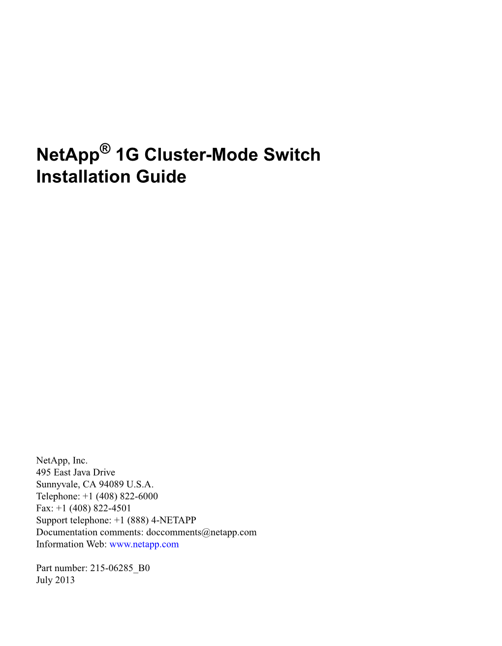 1G Cluster-Mode Switch Installation Guide