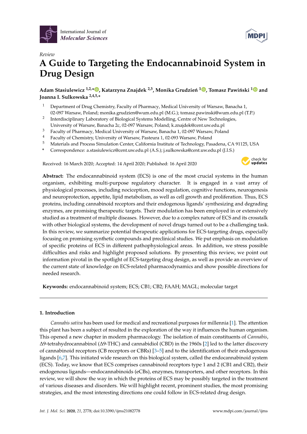 A Guide to Targeting the Endocannabinoid System in Drug Design