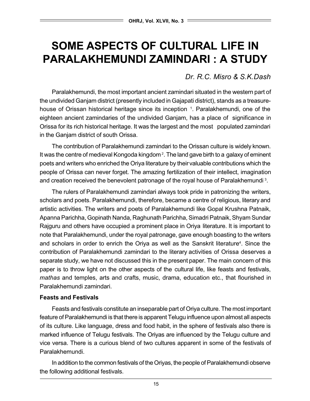 Some Aspects of Cultural Life in Paralakhemundi Zamindari : a Study