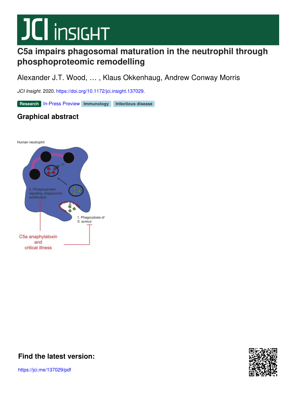 C5a Impairs Phagosomal Maturation in the Neutrophil Through Phosphoproteomic Remodelling