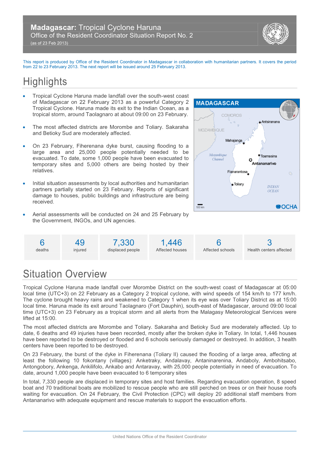 Madagascar: Tropical Cyclone Haruna Office of the Resident Coordinator Situation Report No