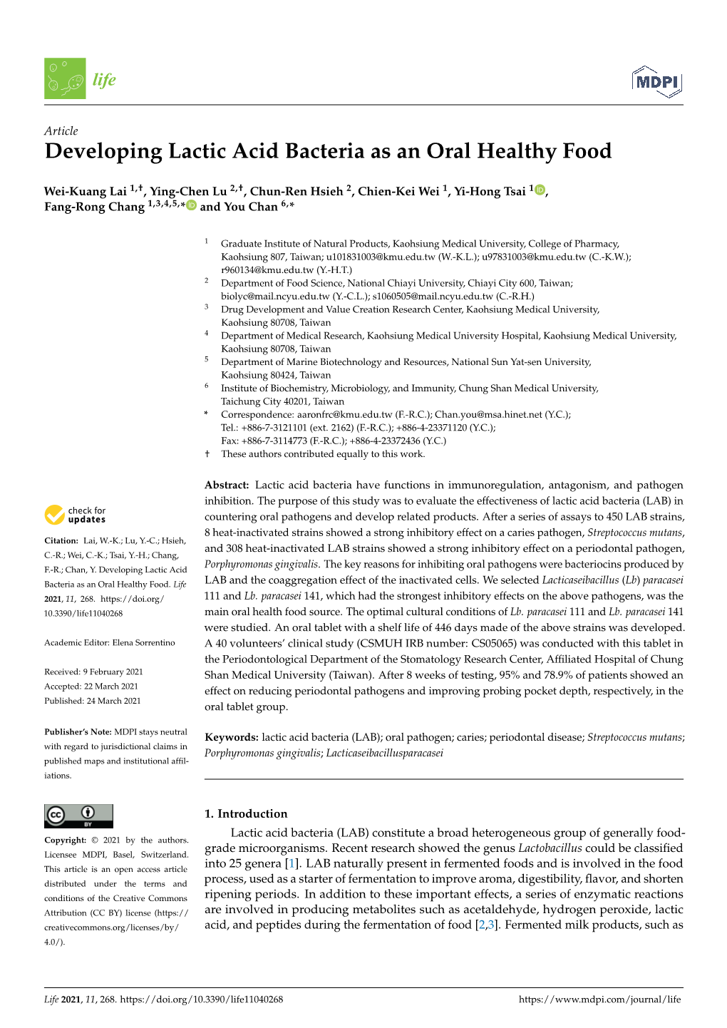 Developing Lactic Acid Bacteria As an Oral Healthy Food