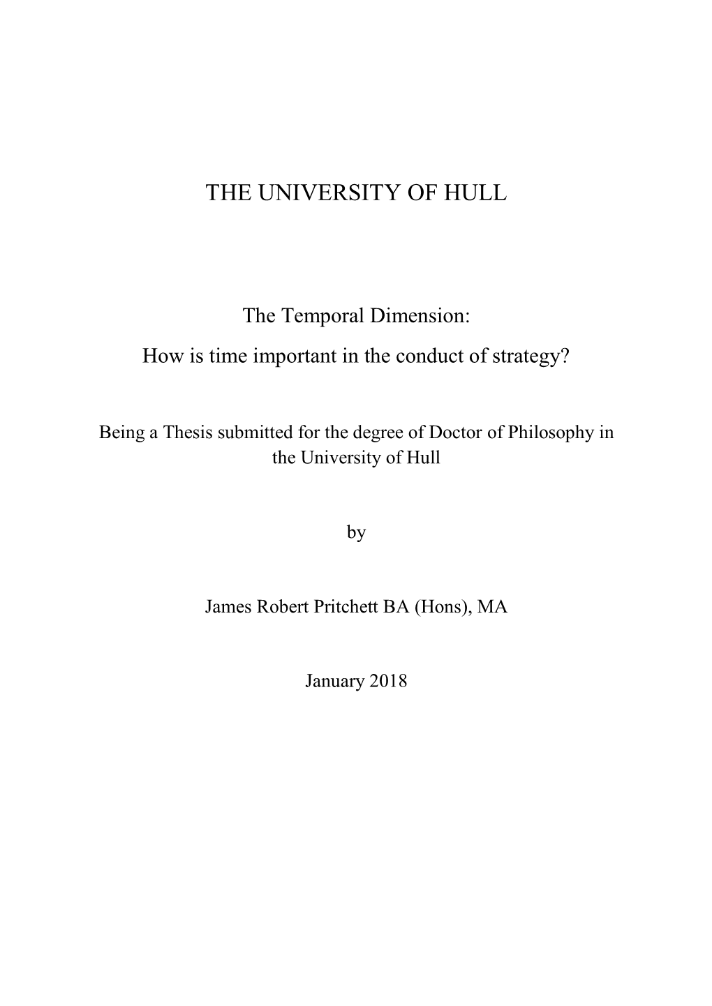 Thesis Submitted for the Degree of Doctor of Philosophy in the University of Hull