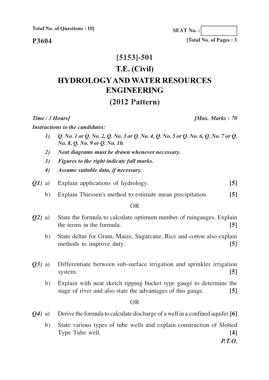 TE (Civil) HYDROLOGY and WATER RESOURCES ENGINEERING