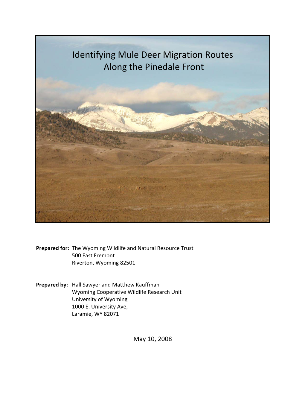 Identifying Mule Deer Migration Routes Along the Pinedale Front