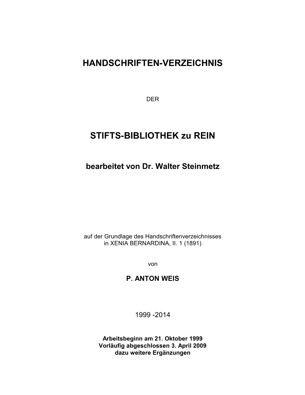 Handschriften Verzeichnis