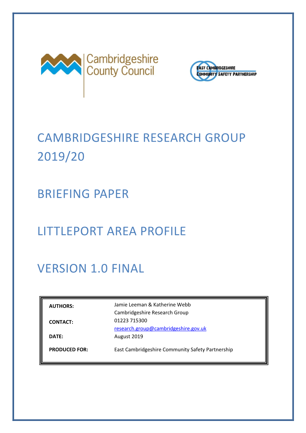 Cambridgeshire Research Group 2019/20 Briefing Paper