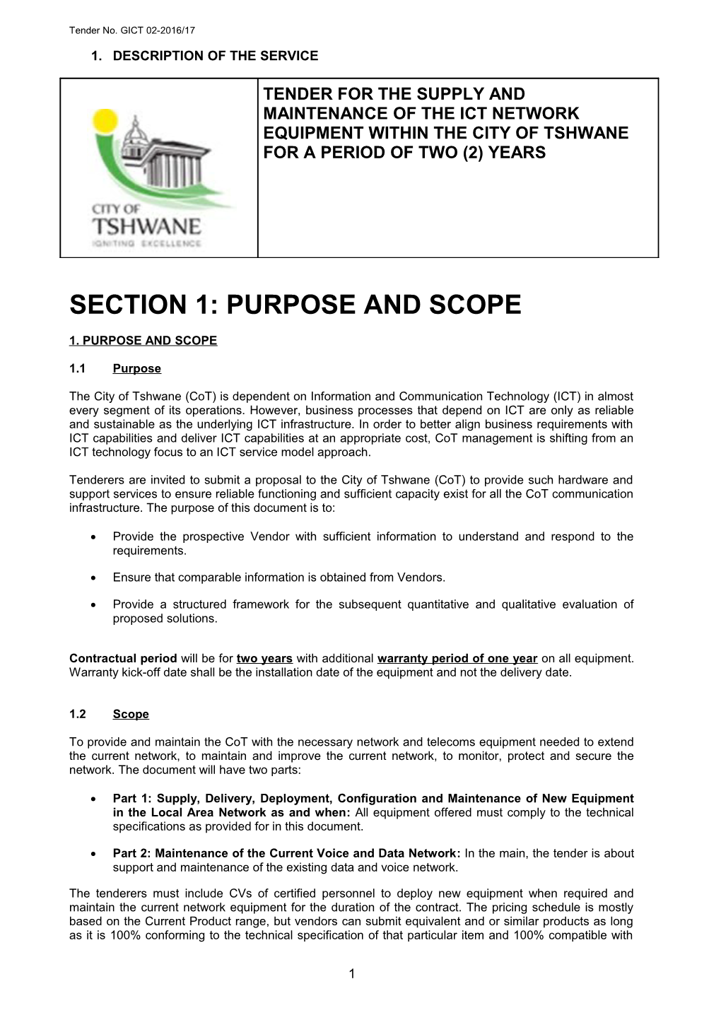 Section 1: Purpose and Scope