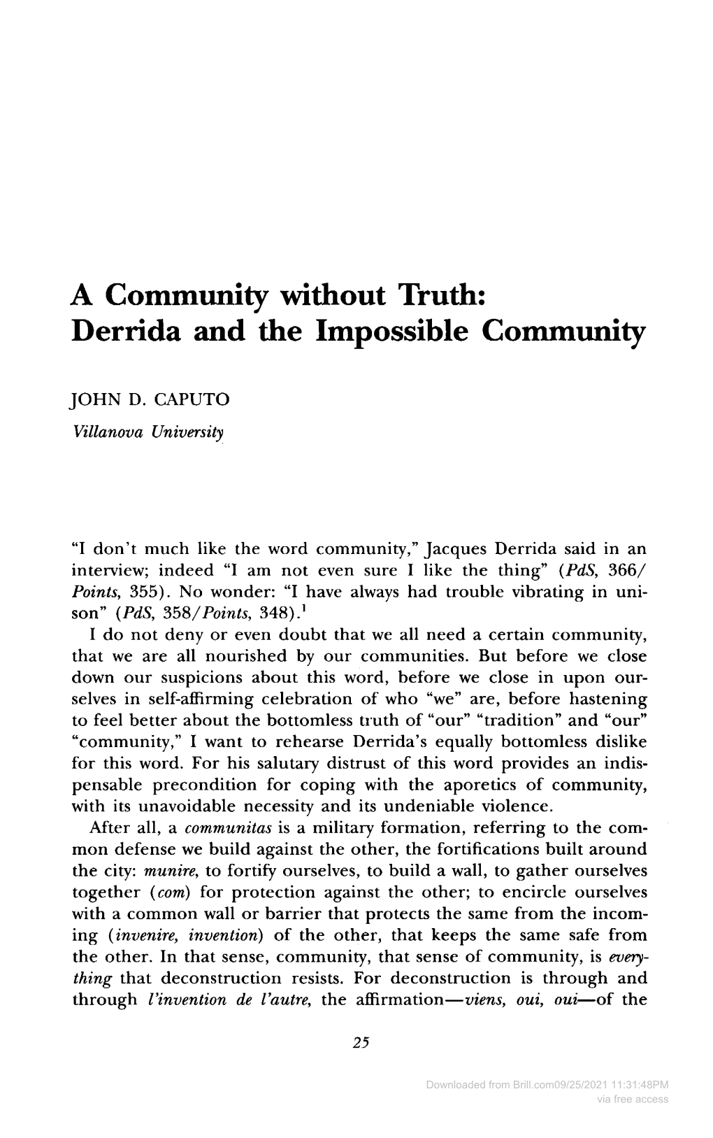 Derrida and the Impossible Community JOHN D