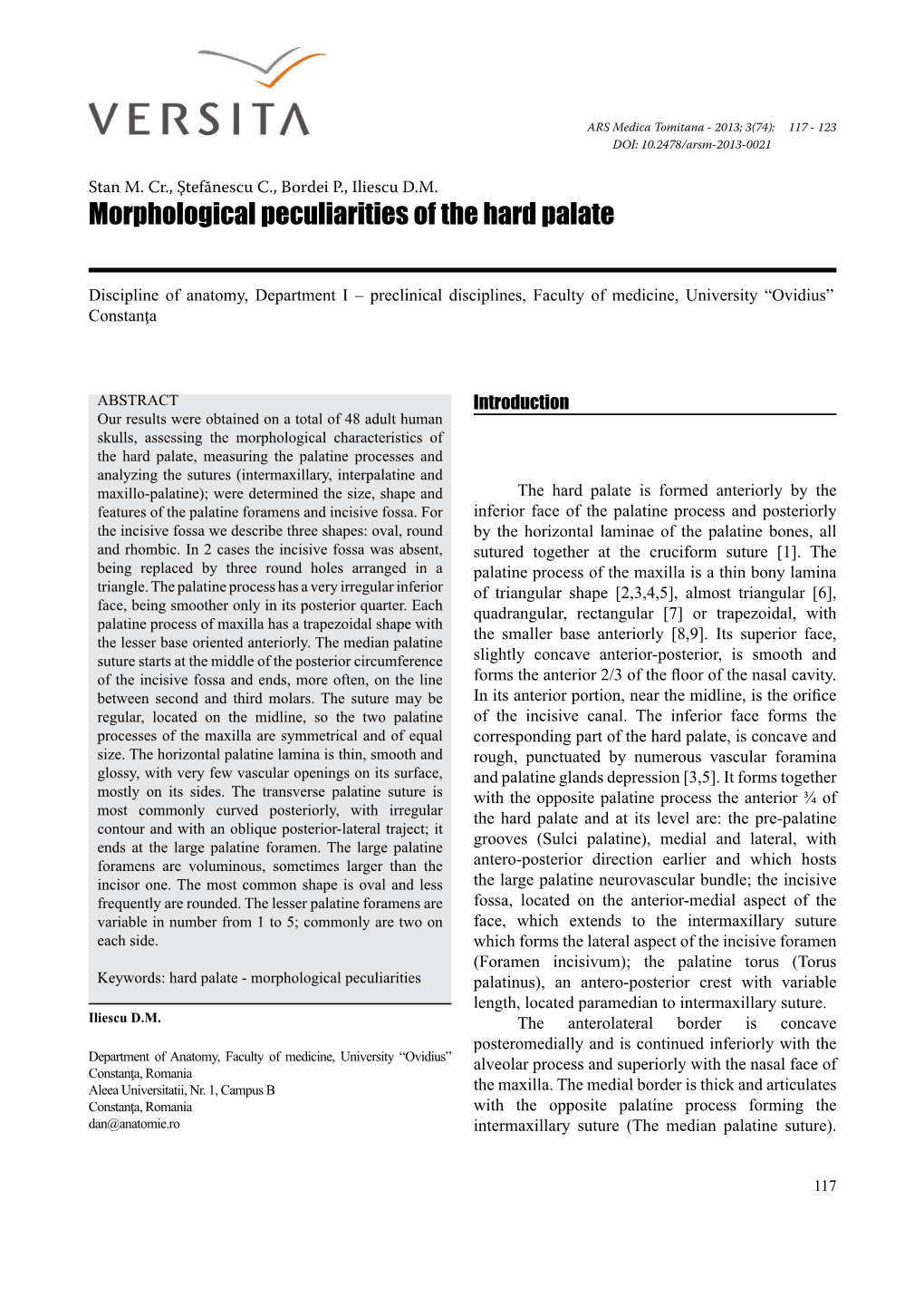 Morphological Peculiarities of the Hard Palate
