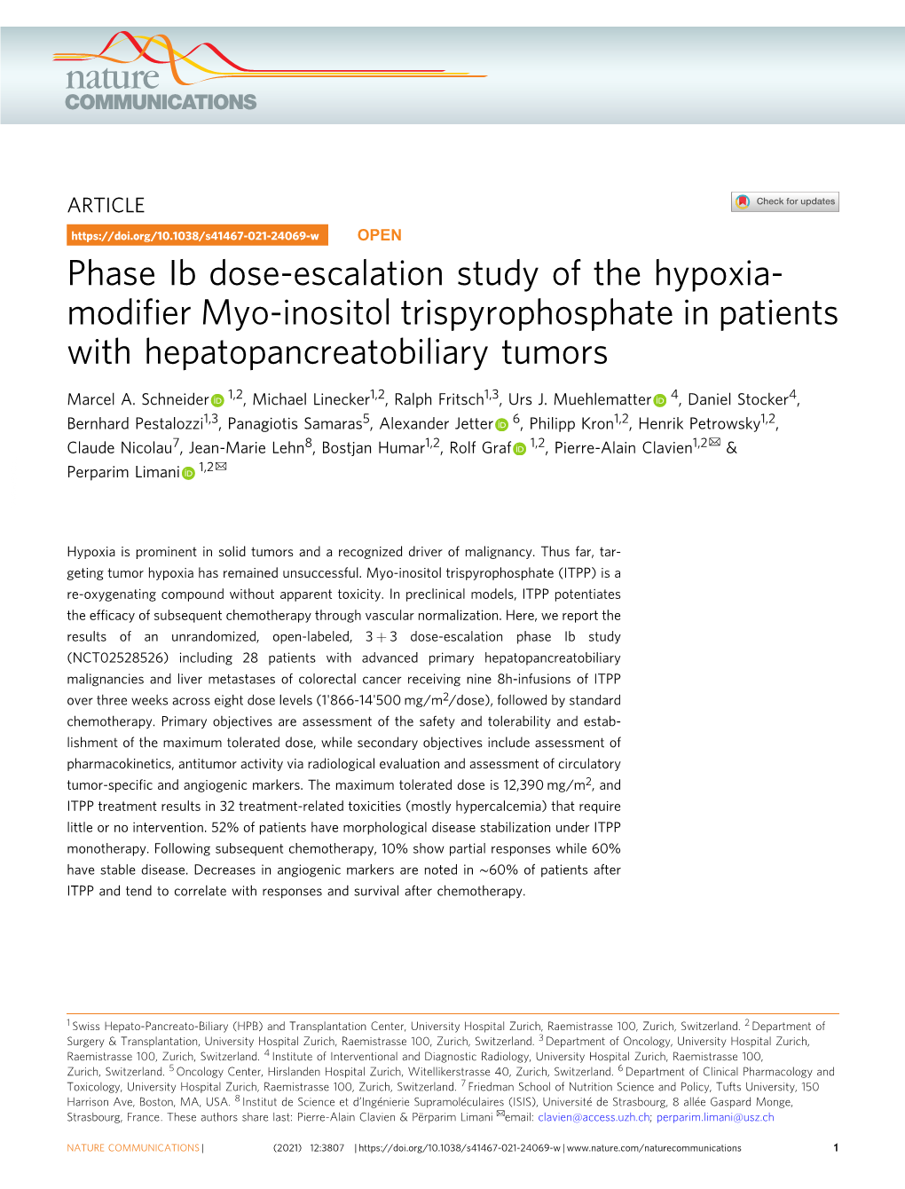 Phase Ib Dose-Escalation Study of the Hypoxia-Modifier Myo-Inositol