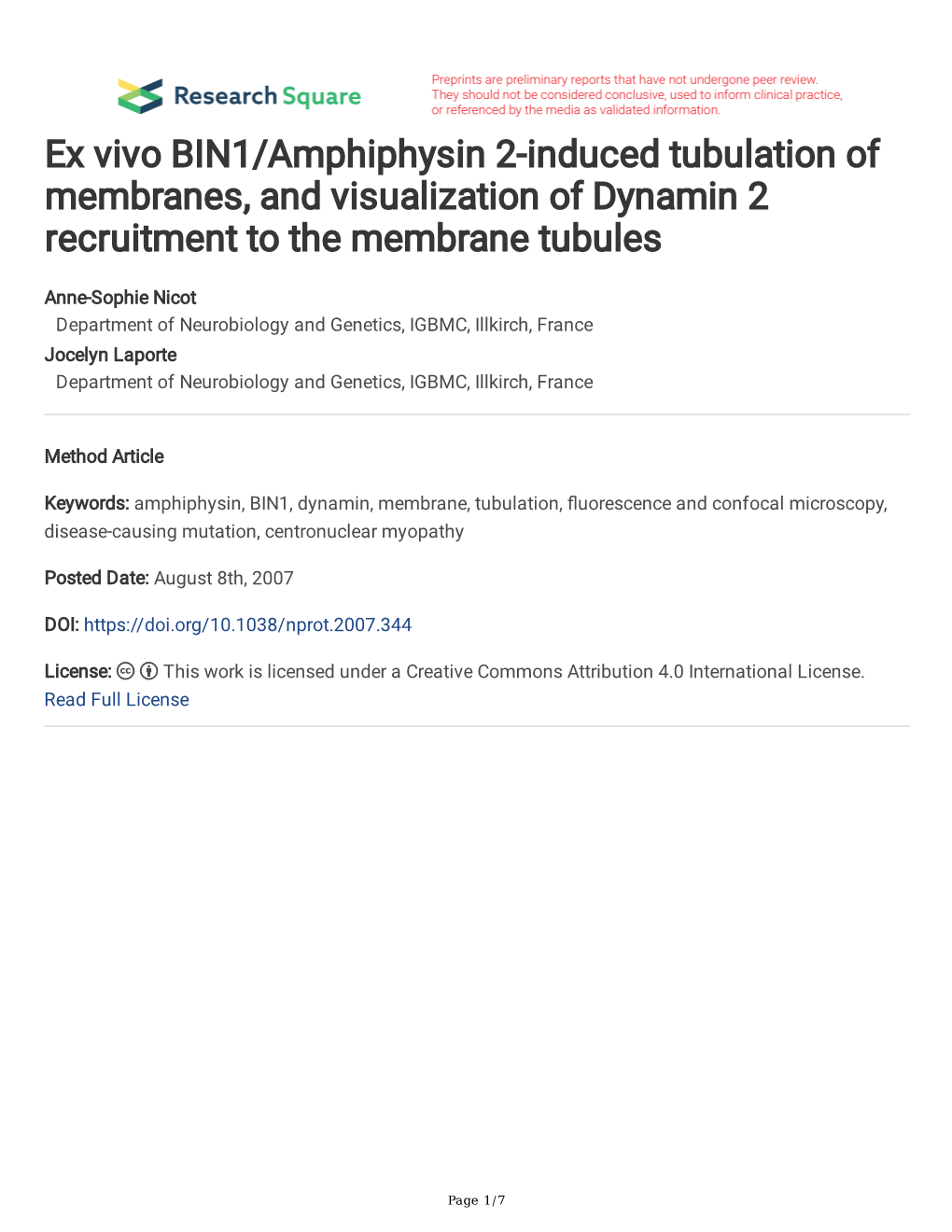 Ex Vivo BIN1/Amphiphysin 2-Induced Tubulation of Membranes, and Visualization of Dynamin 2 Recruitment to the Membrane Tubules