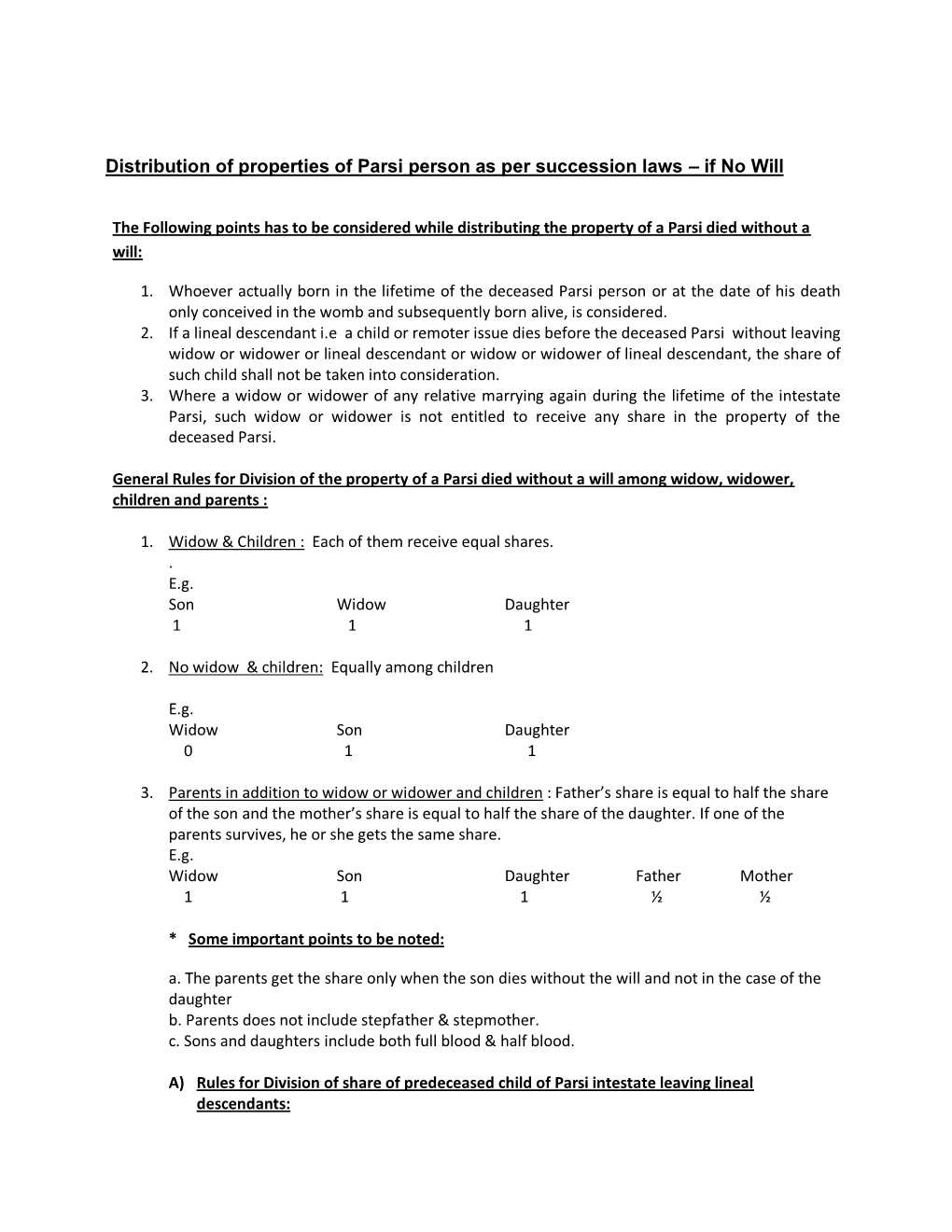 Distribution of Properties of Parsi Person As Per Succession Laws – If No Will