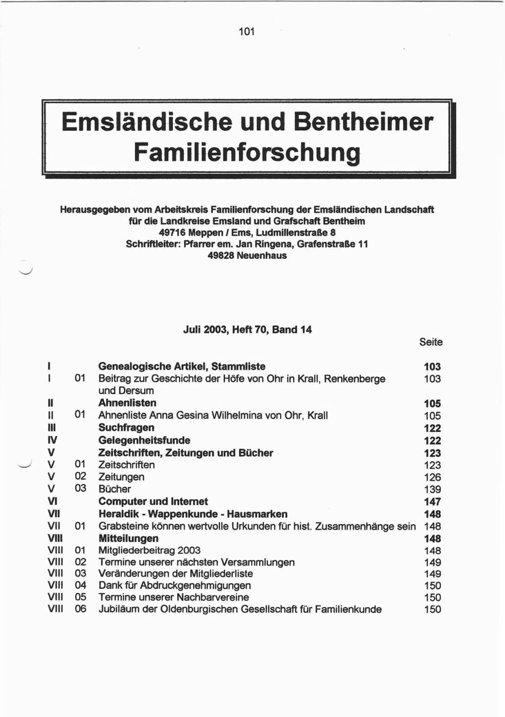 Emstandische Und Bentheimer Familienforschung