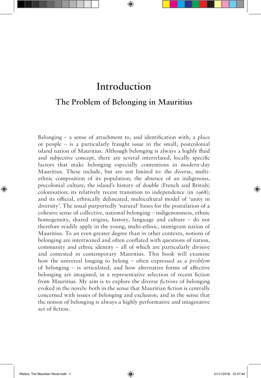 Introduction the Problem of Belonging in Mauritius Introduction