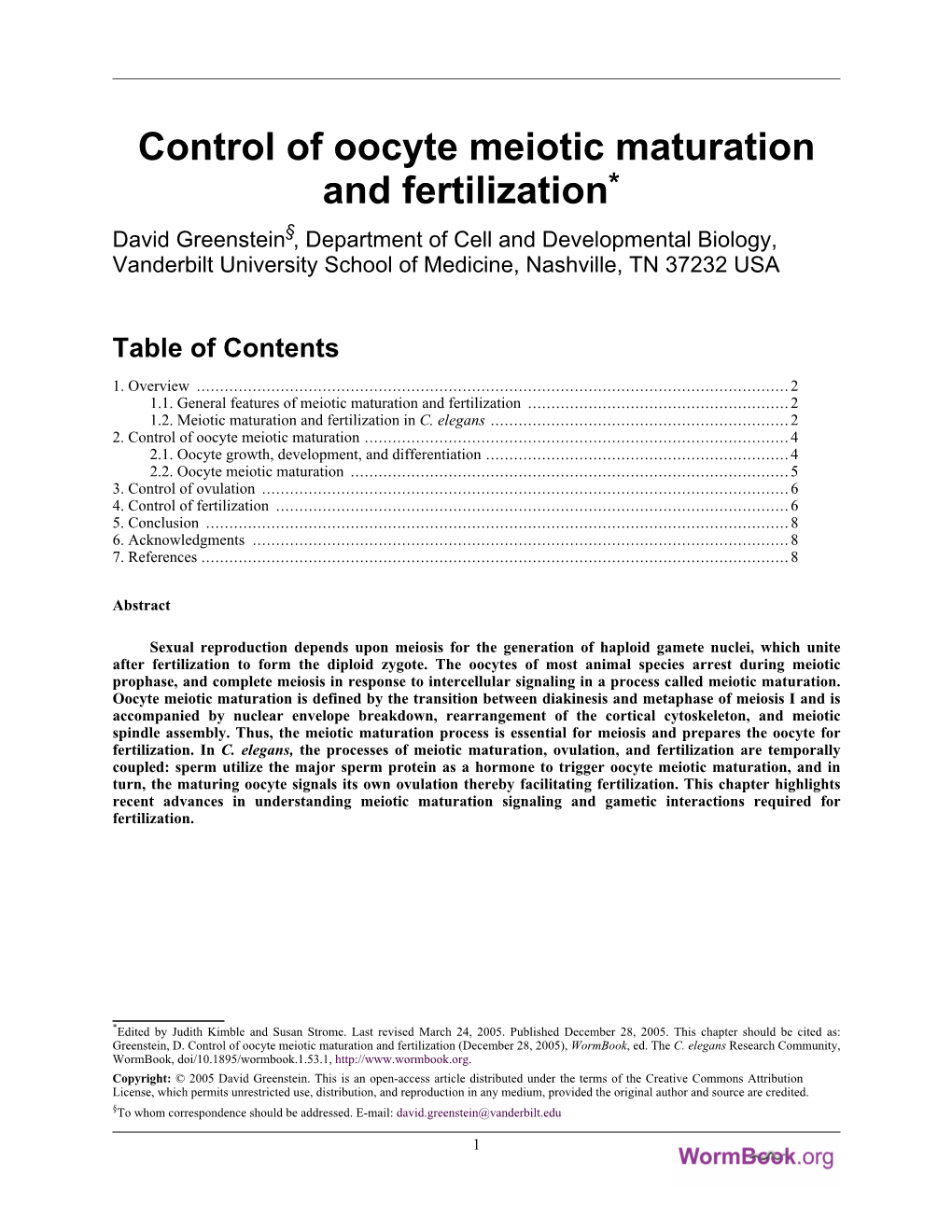 Control of Oocyte Meiotic Maturation and Fertilization* §