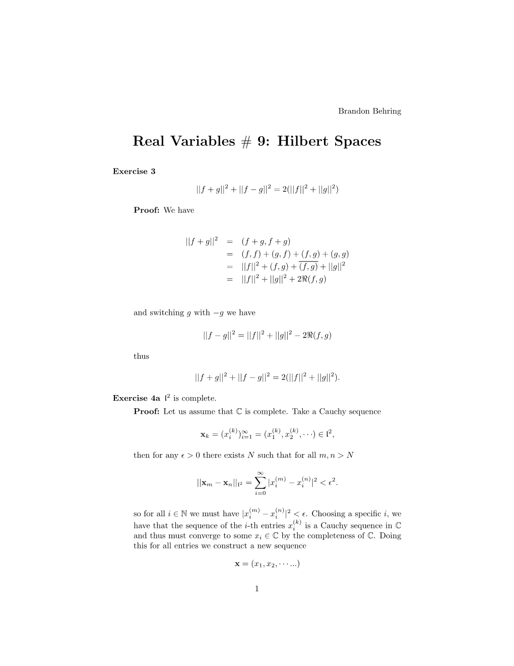 Real Variables # 9: Hilbert Spaces