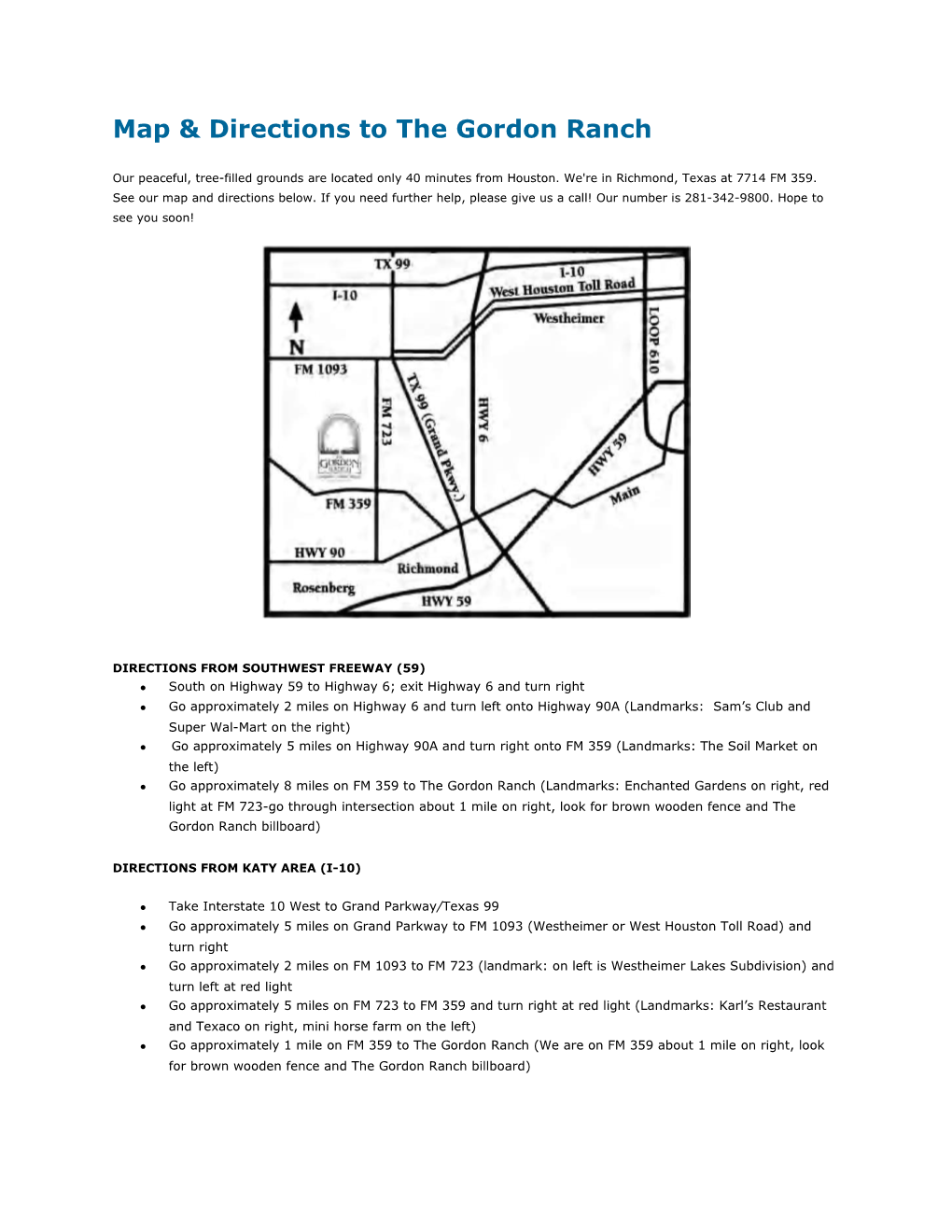 Map & Directions to the Gordon Ranch