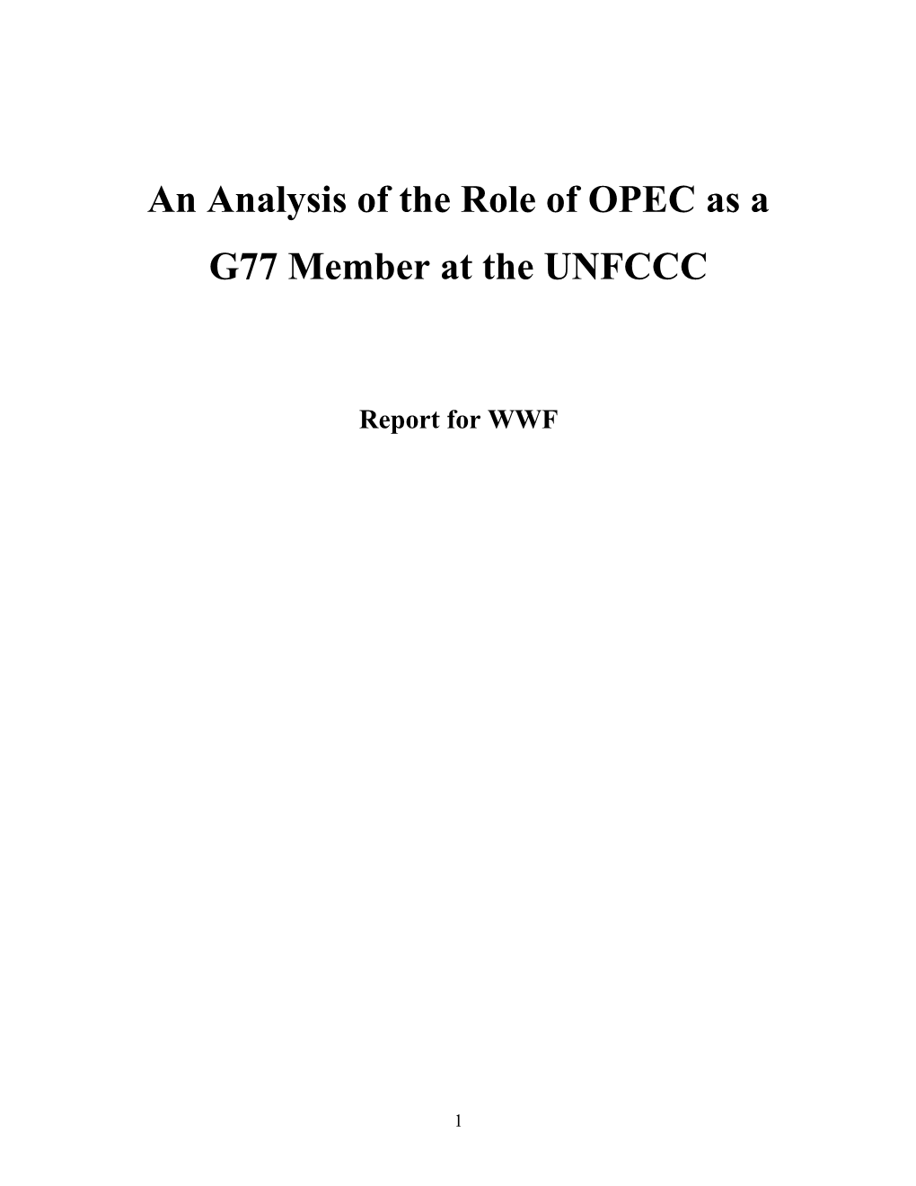 An Analysis of the Role of OPEC As a G77 Member at the UNFCCC