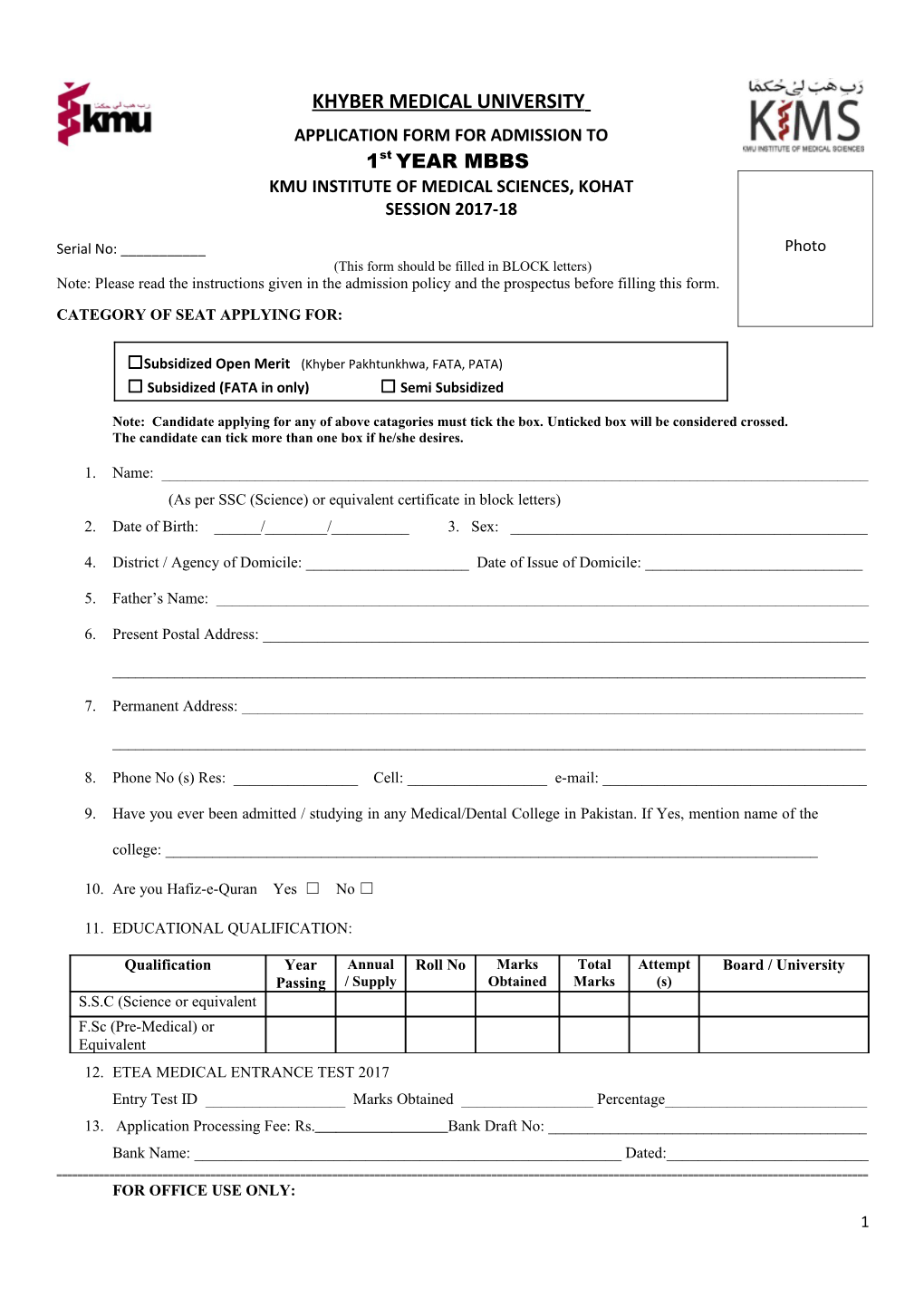 This Form Should Be Filled in BLOCK Letters