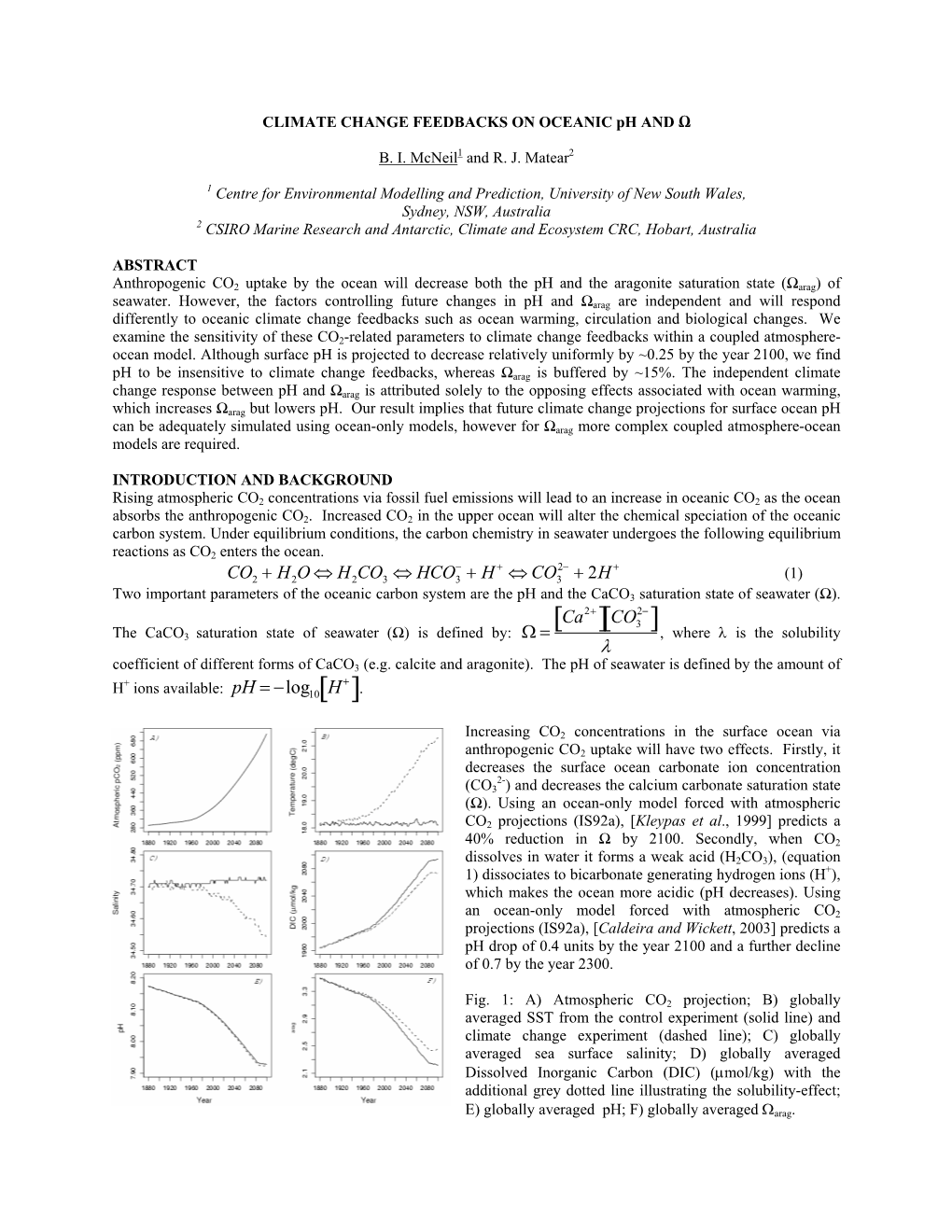 CLIMATE CHANGE FEEDBACKS on OCEANIC Ph and Ω