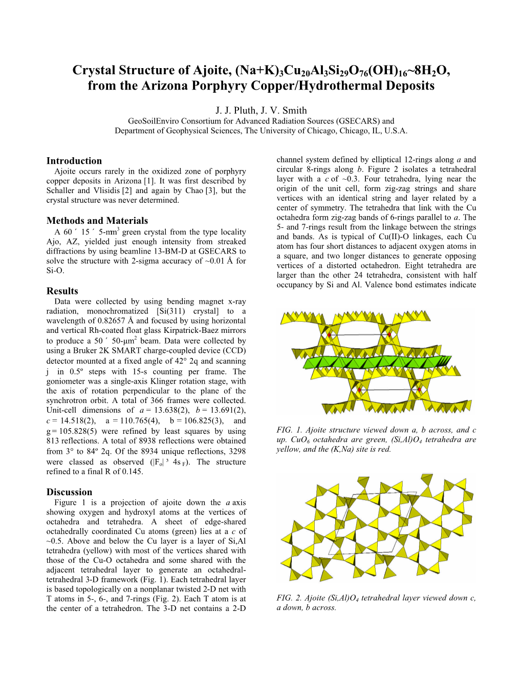 Crystal Structure of Ajoite, (Na+K)3Cu20al3si29o76(OH)16~8H2O, from the Arizona Porphyry Copper/Hydrothermal Deposits