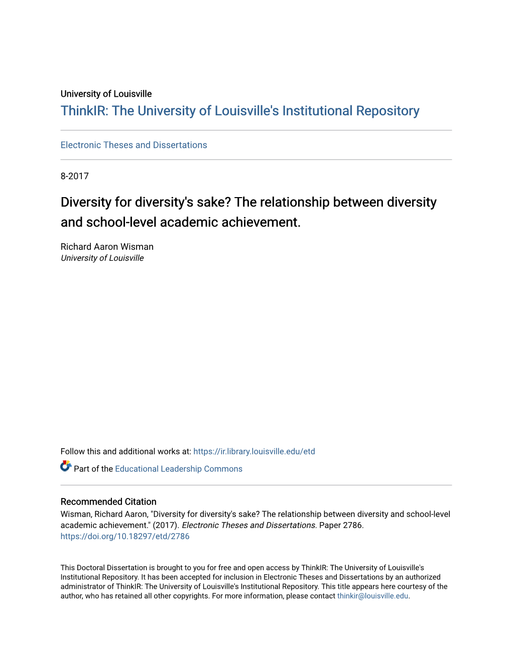 The Relationship Between Diversity and School-Level Academic Achievement