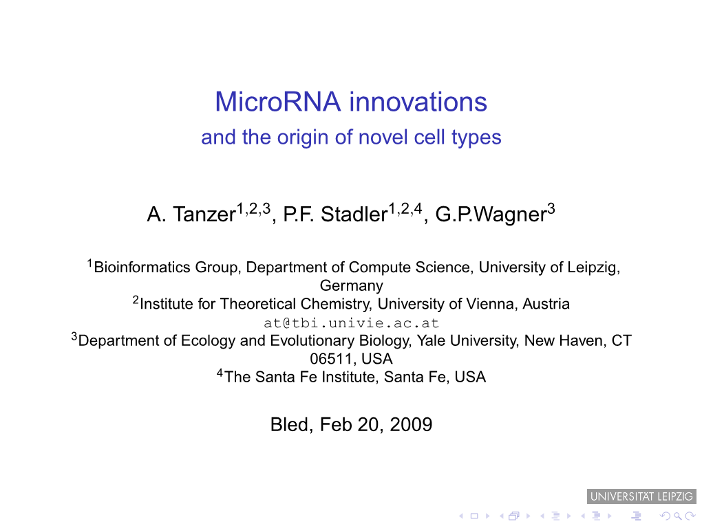 Microrna Innovations and the Origin of Novel Cell Types