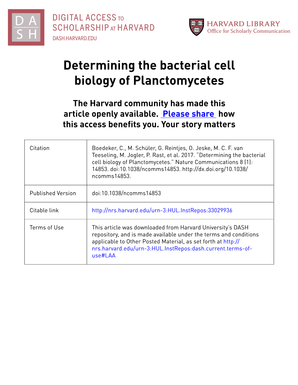 Determining the Bacterial Cell Biology of Planctomycetes