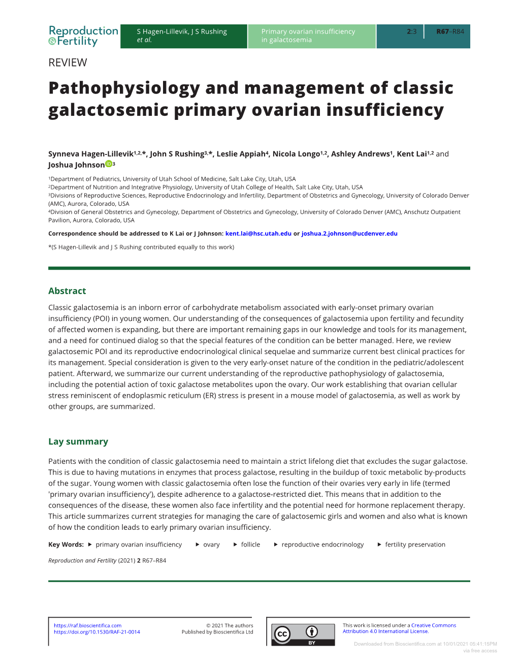 Pathophysiology and Management of Classic Galactosemic Primary Ovarian Insufficiency