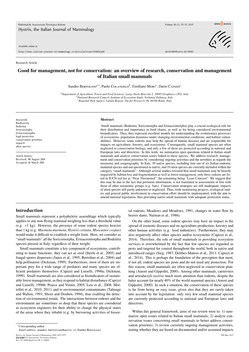 Good for Management, Not for Conservation: an Overview of Research, Conservation and Management of Italian Small Mammals