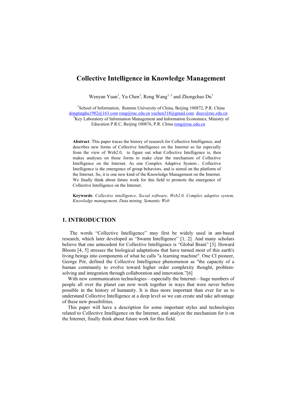Collective Intelligence in Knowledge Management