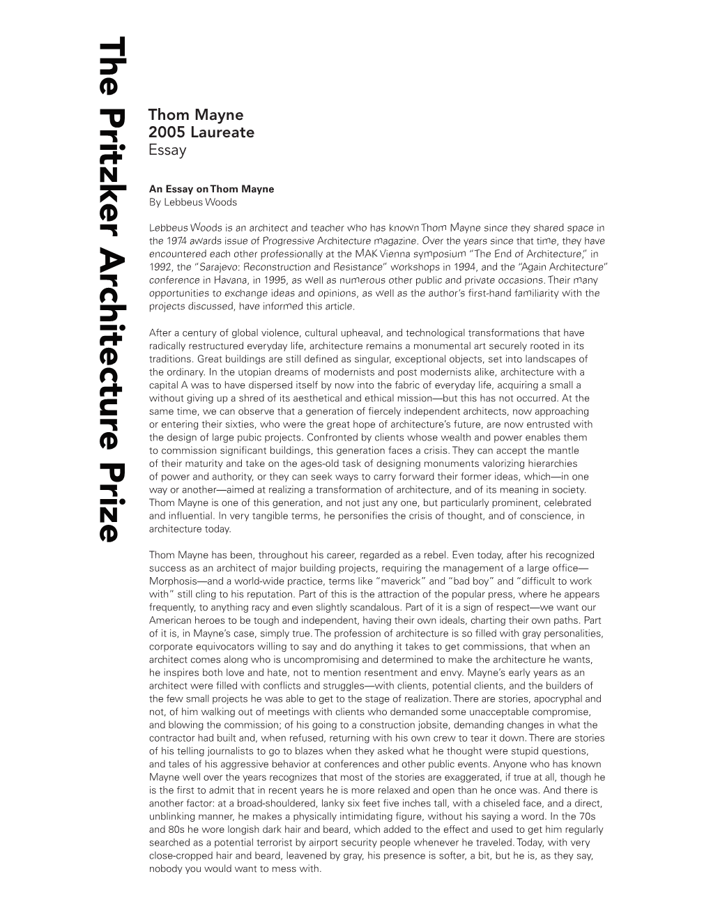Thom Mayne 2005 Laureate Essay