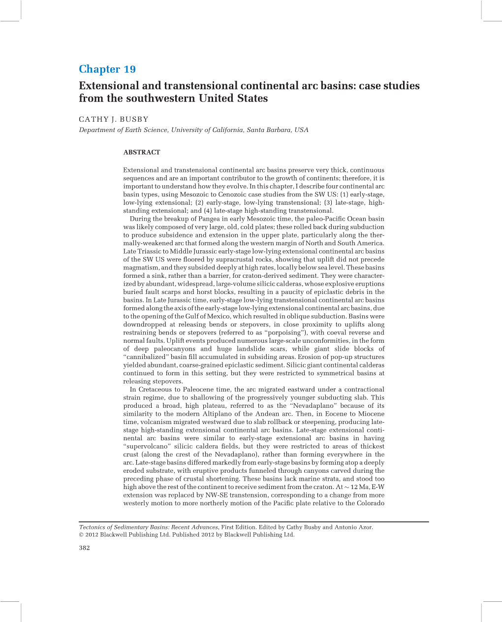 Chapter 19 Extensional and Transtensional Continental Arc Basins: Case Studies from the Southwestern United States