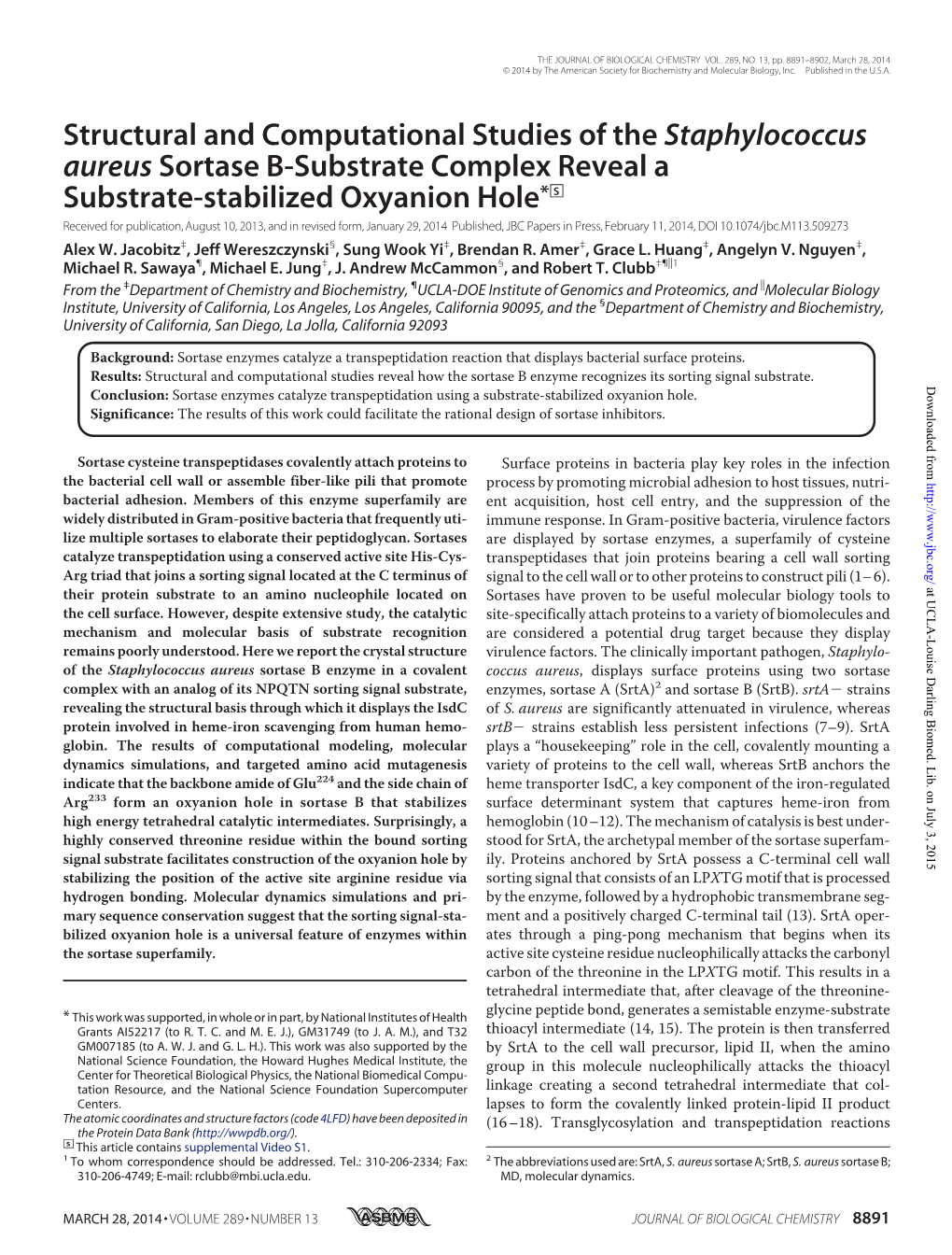 Structural and Computational Studies of the Staphylococcus Aureus